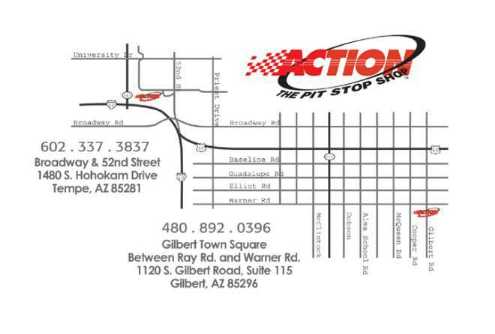 Map to Action´s Pit Stop Shop Gilbert, Arizona Location
